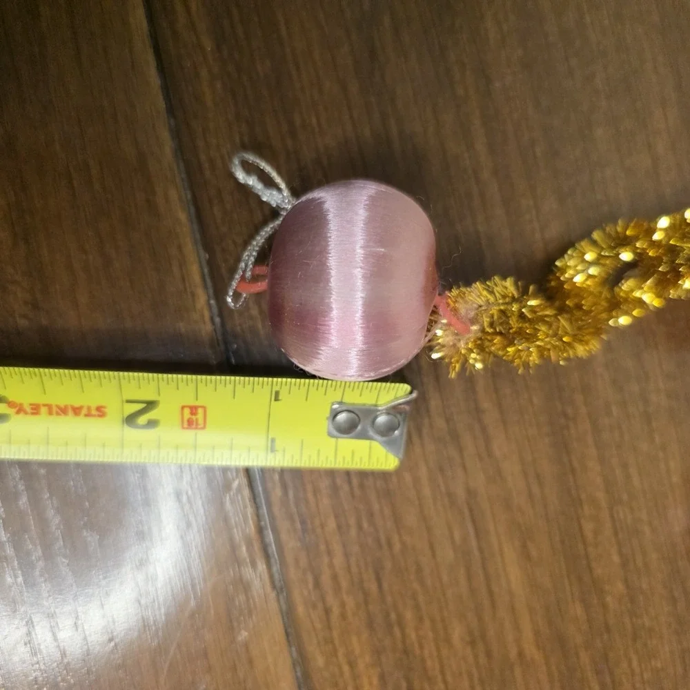 VTG 22 Ft Pink Satin Ball Gold Tinsel Christmas Tree Garland Mid Century